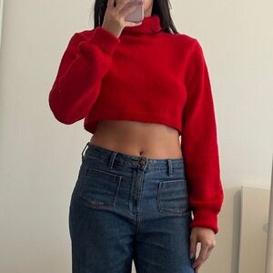 Olivia Jade X Princess Polly Vibrant Red Cropped Turtleneck Sweater